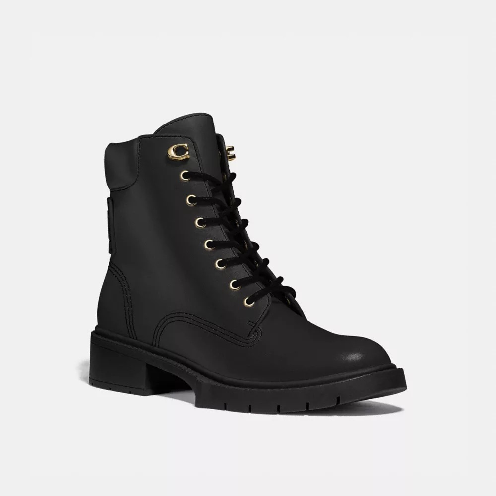 Coach Lorimer Black Lace-Up Combat Boots